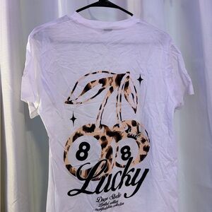 Boohoo White Tee with Leopard Cherry Graphic